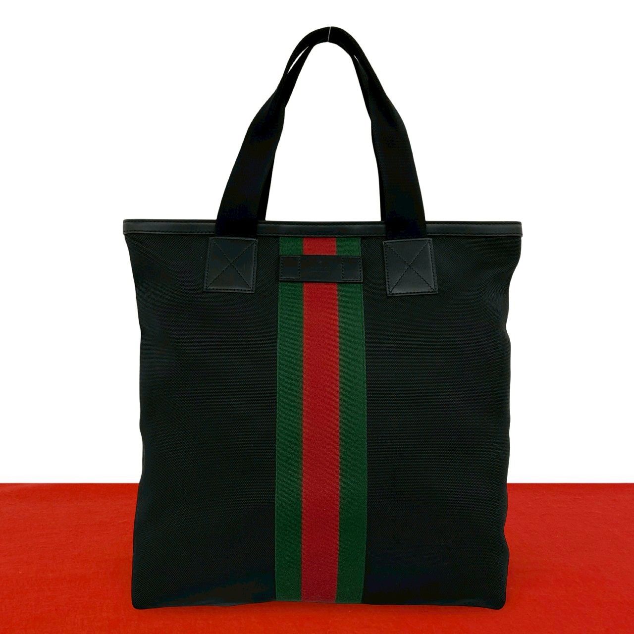 Gucci Sherry Line Logo Nylon Leather Tote Business Black