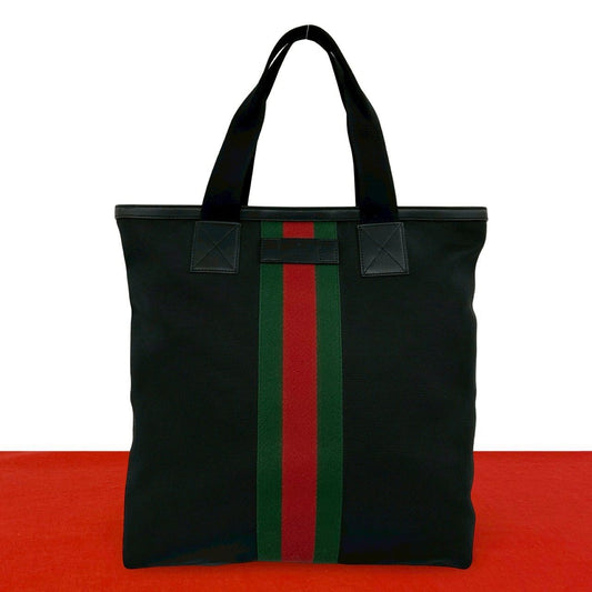 Gucci Sherry Line Logo Nylon Leather Tote Business Black