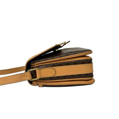 Celine Vintage Macadam Blason Trio Logo Pattern Leather Shoulder Bag Brown — view 5