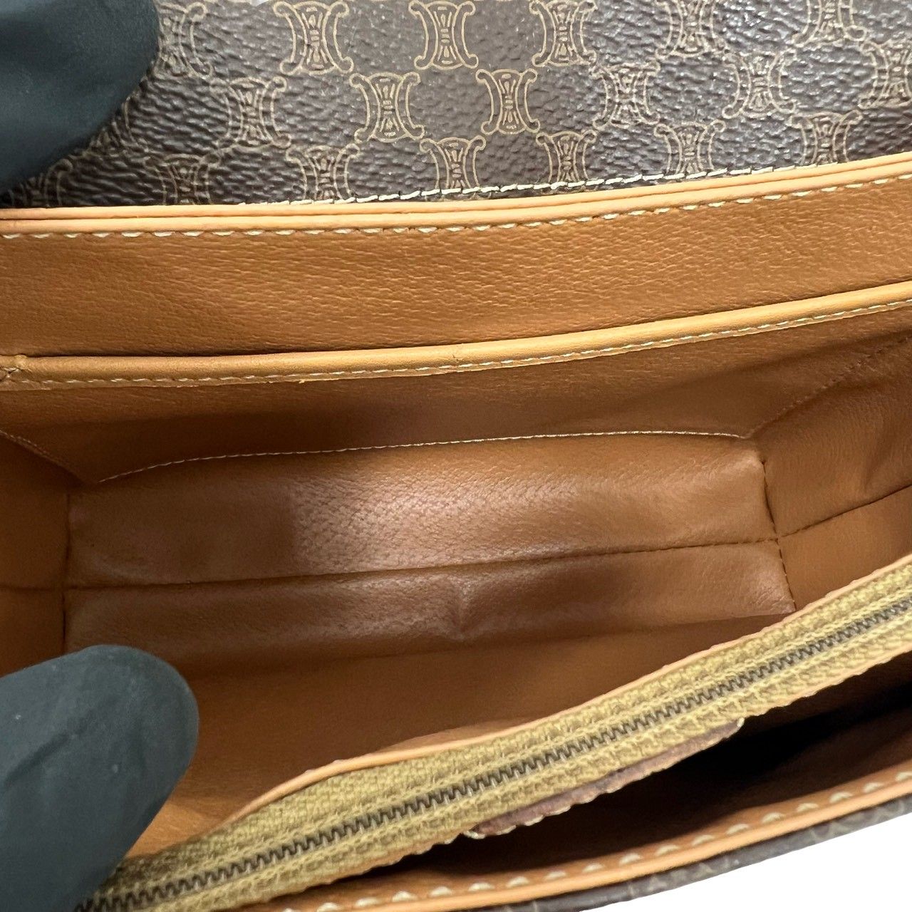 Celine Vintage Macadam Blason Trio Logo Pattern Leather Shoulder Bag Brown — view 9