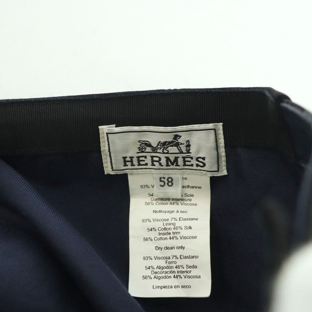 Hermes Tess Milano Cap Hat Logo One Point One Color 6 Panels 58 cm Black BB — view 6