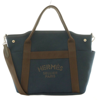 Hermes Sac de Panthere Je Gourme 2-Way Tote Hand Shoulder Canvas Bicolor Logo