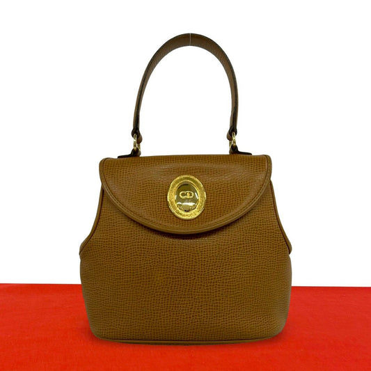 Dior Vintage CD Logo Leather Handbag Mini Tote Camel