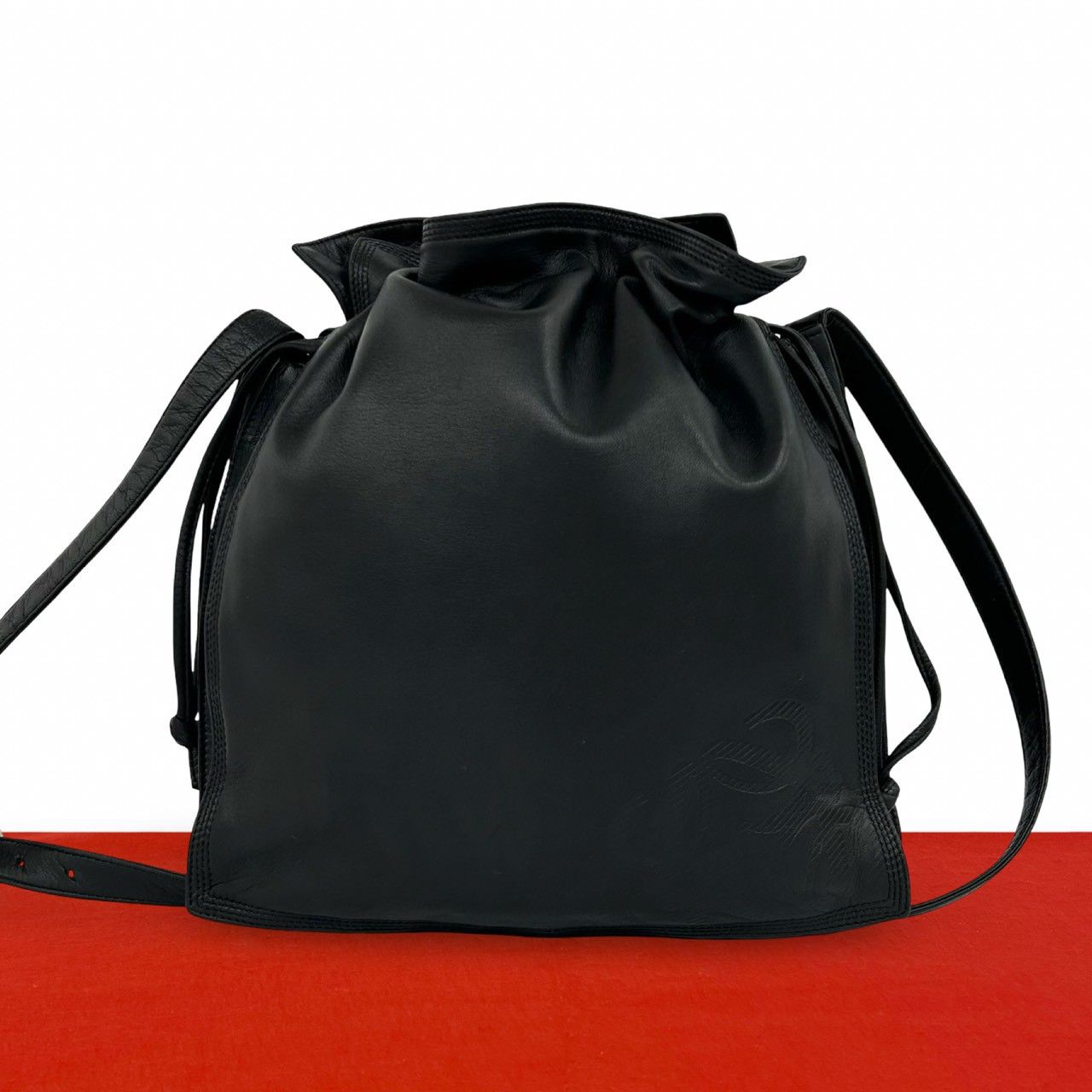 Loewe Vintage Anagram Logo Nappa Leather Drawstring Mini Shoulder Bag Black