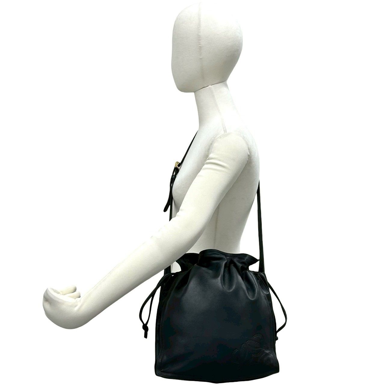 Loewe Vintage Anagram Logo Nappa Leather Drawstring Mini Shoulder Bag Black — view 2