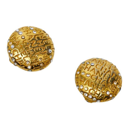 Chanel Logo Earrings Gold Plated Rhinestone