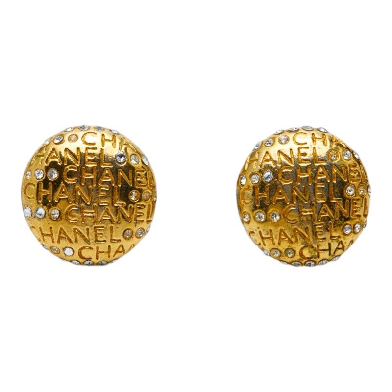 Chanel Logo Earrings Gold Plated Rhinestone — view 2