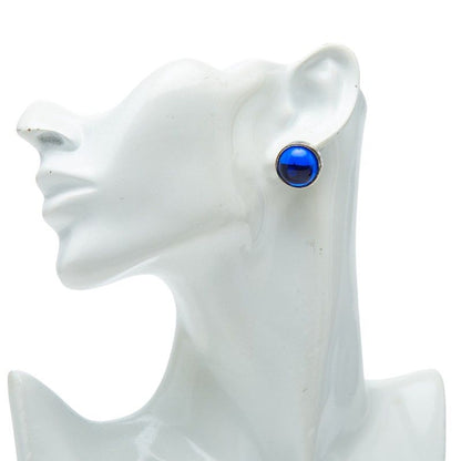 Chanel Logo Gripoix Earrings Silver Blue Metal — view 5