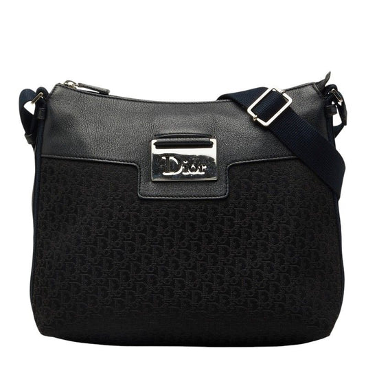 Dior Street Chic Trotter Crossbody Shoulder Bag Black Navy Leather Jacquard