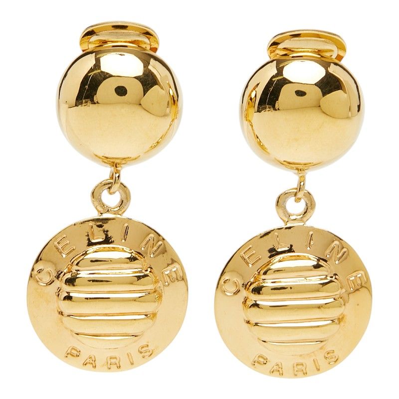 Celine Vintage Trio Macadam Earrings Gold Plated — view 2