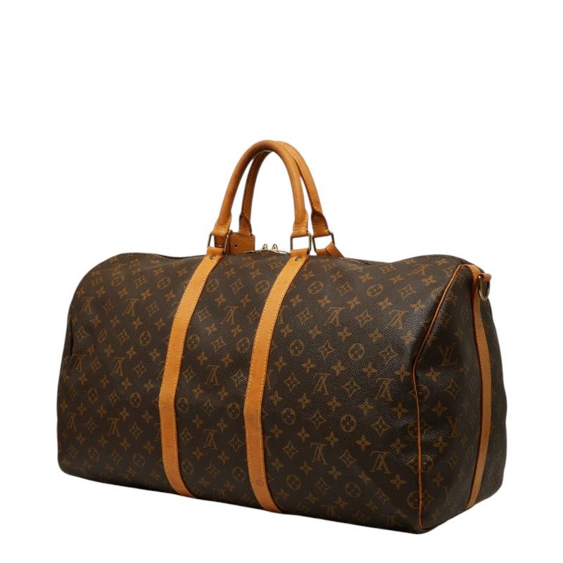 Louis Vuitton Monogram Keepall Bandouliere 55 Boston Bag 2-Way Brown Leather — view 2