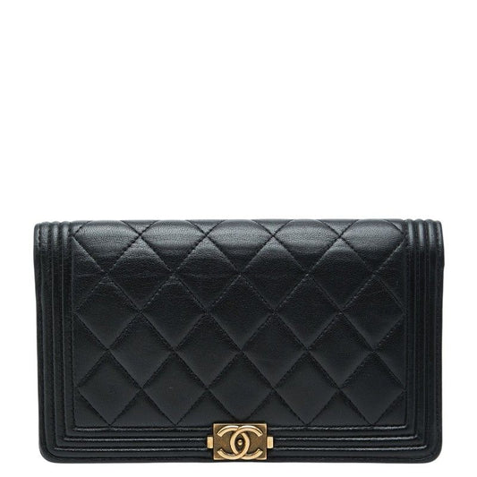 Chanel CC Logo Bifold Wallet Black Lambskin