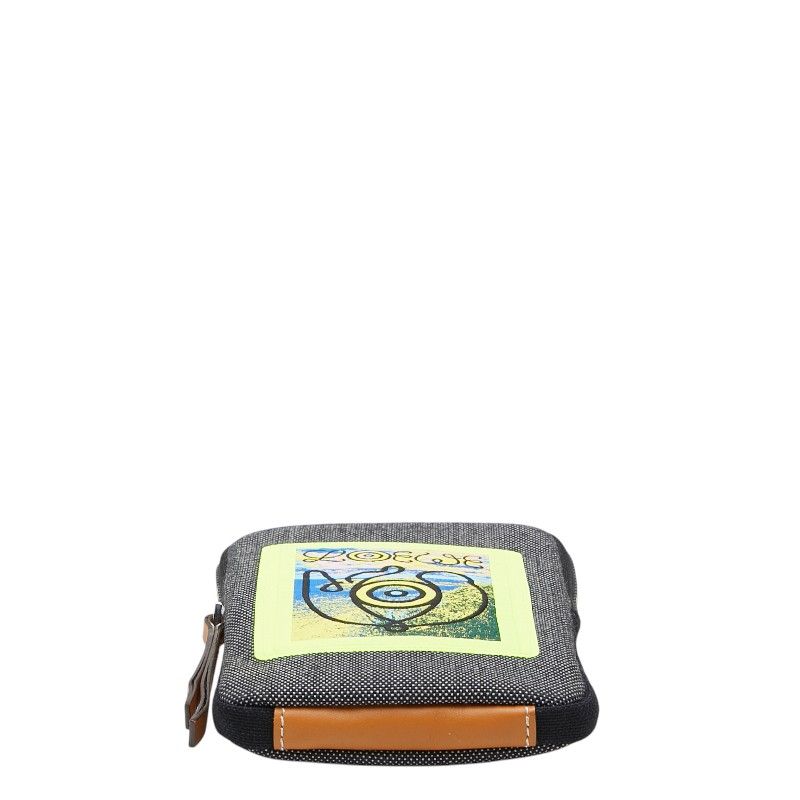 Loewe Neck Pouch Eye Nature Case Shoulder Bag Gray Black Light Yellow Canvas — view 3