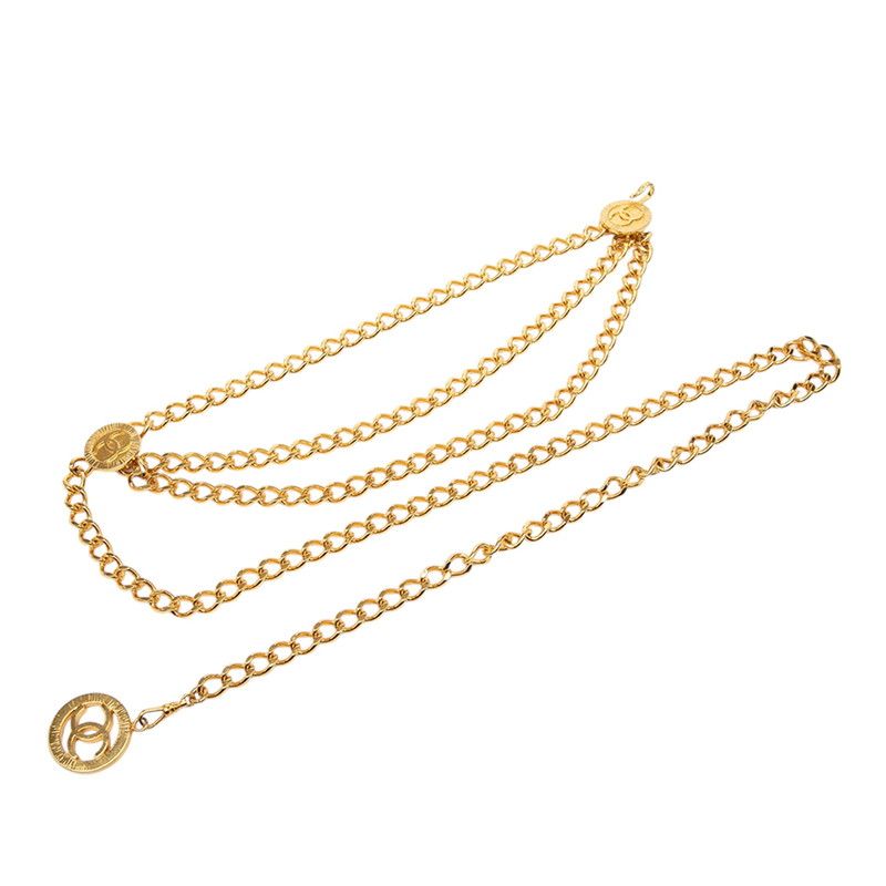 Chanel CC Logo Vintage Chain Belt Triple Strand Gold Plated