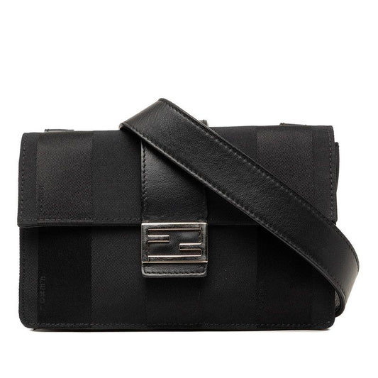 Fendi Pecan Baguette Slim Clutch Shoulder Bag 3way Black Canvas Leather