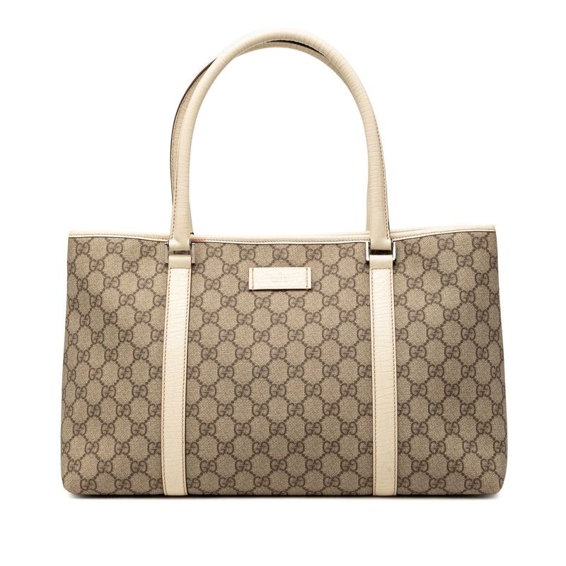 Gucci GG Supreme Tote Shoulder Bag Beige White Leather