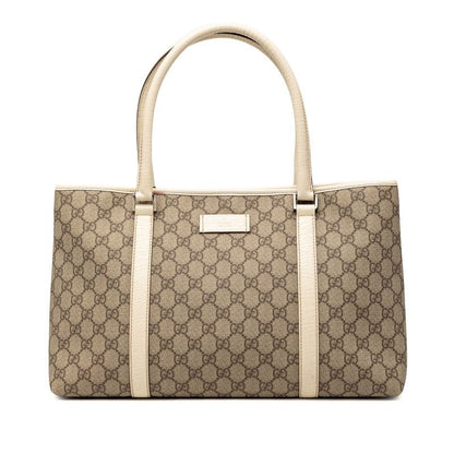 Gucci GG Supreme Tote Shoulder Bag Beige White Leather