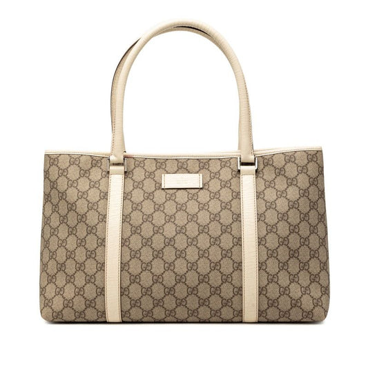 Gucci GG Supreme Tote Shoulder Bag Beige White Leather