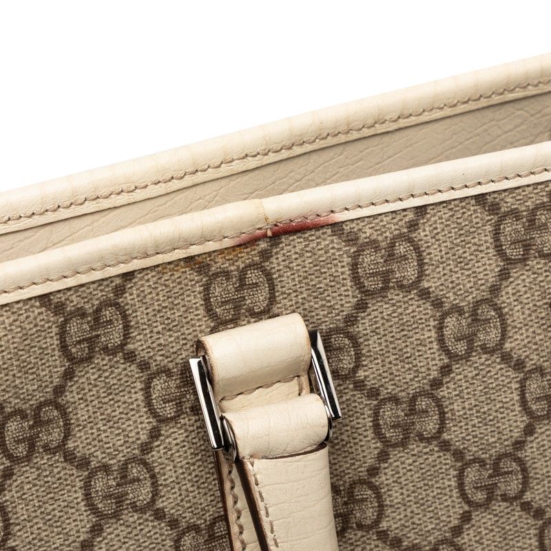 Gucci GG Supreme Tote Shoulder Bag Beige White Leather — view 4