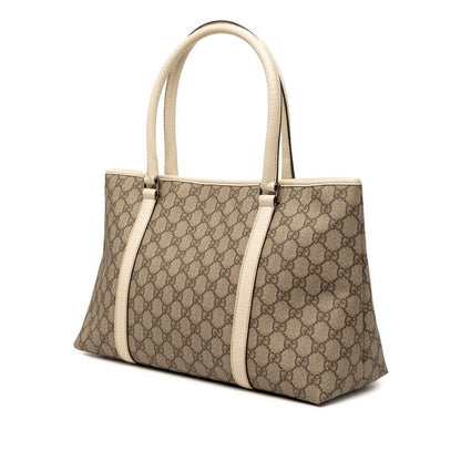 Gucci GG Supreme Tote Shoulder Bag Beige White Leather — view 2