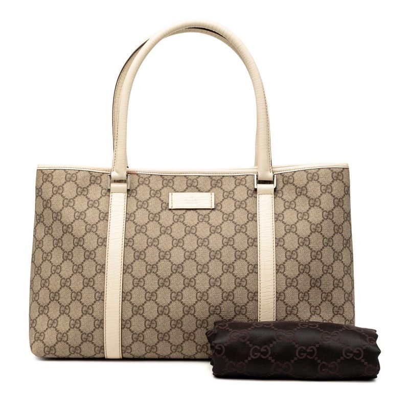 Gucci GG Supreme Tote Shoulder Bag Beige White Leather — view 8