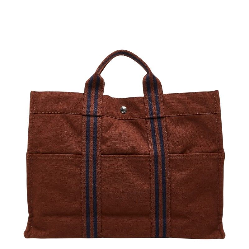 Hermes Fourre Tout MM Tote Brown Navy Canvas