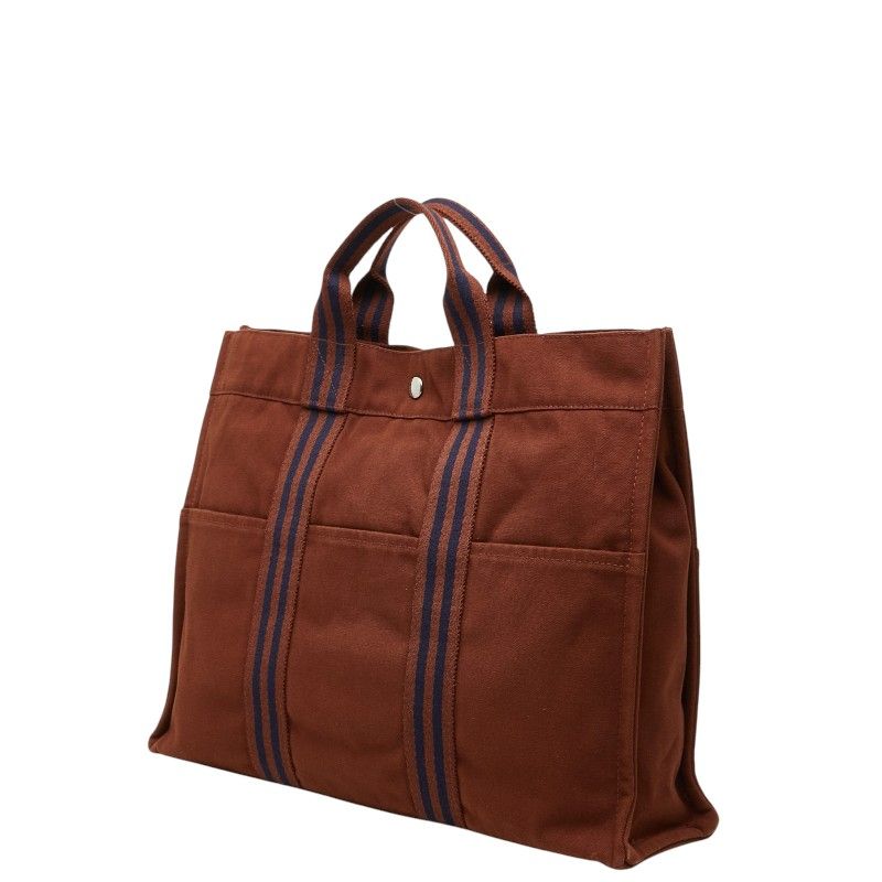Hermes Fourre Tout MM Tote Brown Navy Canvas — view 2