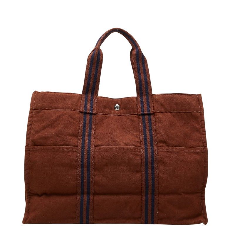 Hermes Fourre Tout GM Tote Brown Navy Canvas