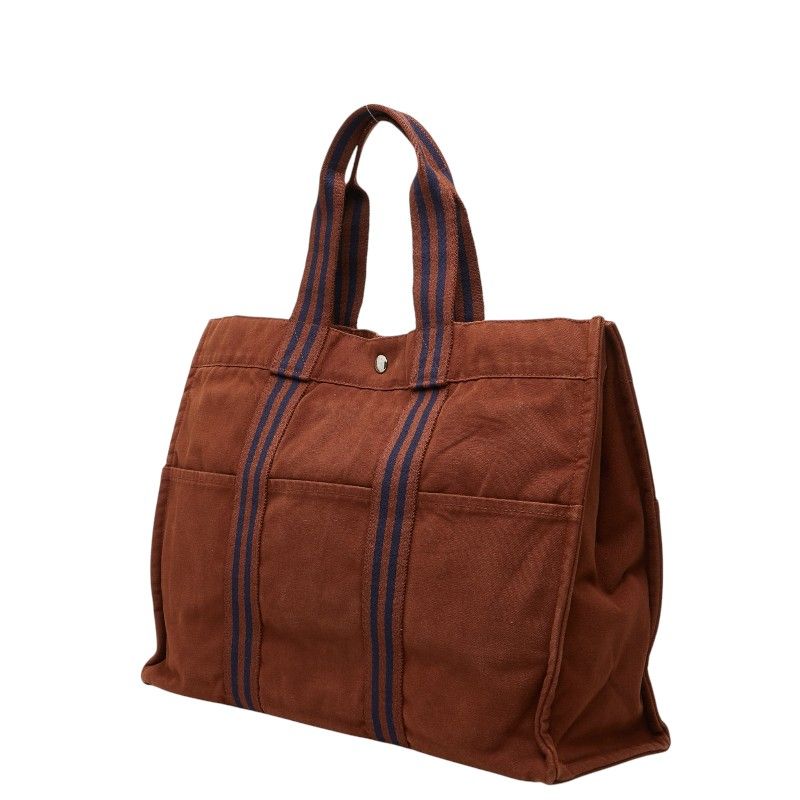 Hermes Fourre Tout GM Tote Brown Navy Canvas — view 2