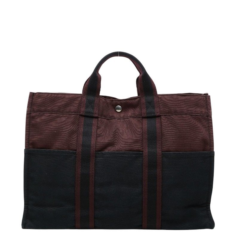 Hermes Fourre Tout MM Tote Wine Red Black Canvas