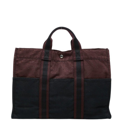 Hermes Fourre Tout MM Tote Wine Red Black Canvas