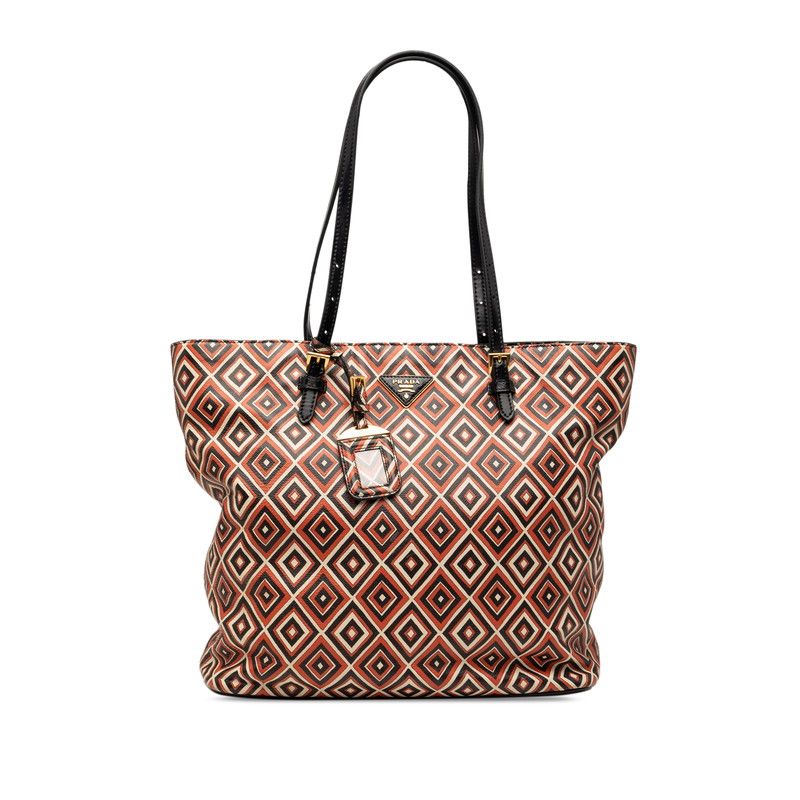 Prada Triangle Logo Tote Black Multi Color Saffiano Leather