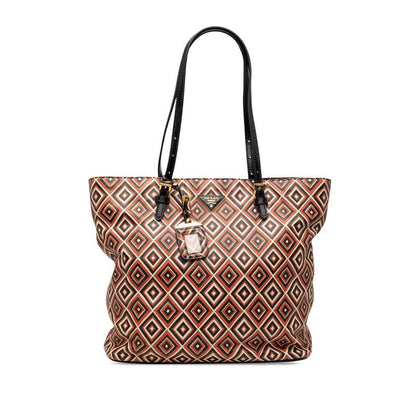 Prada Triangle Logo Tote Black Multi Color Saffiano Leather
