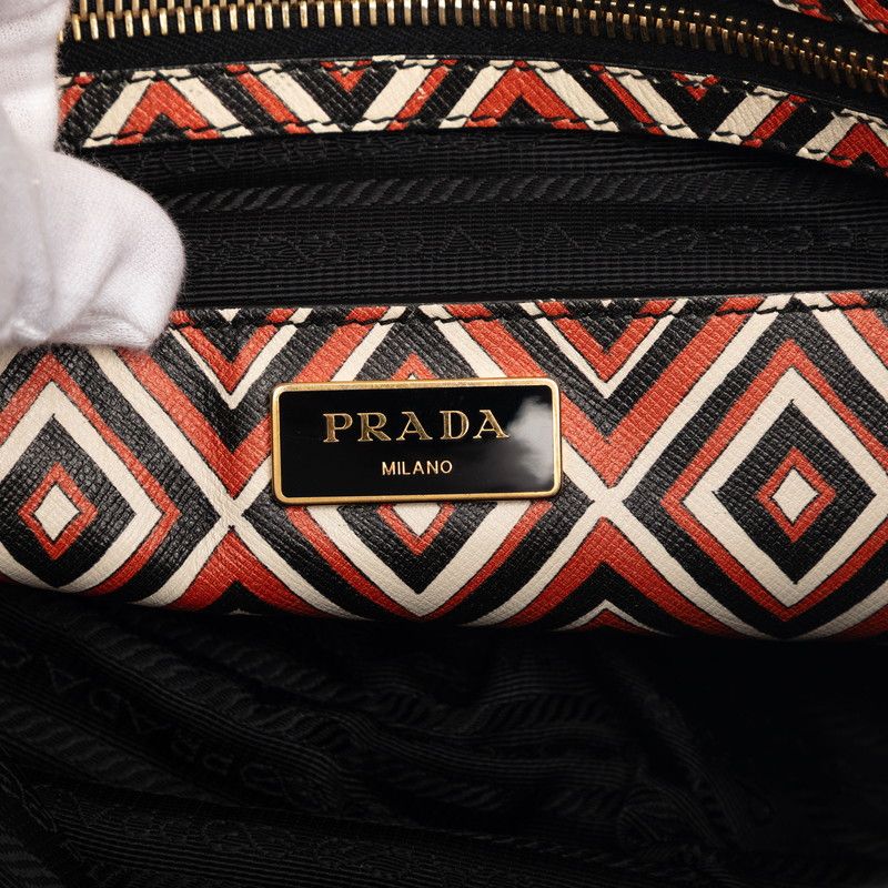 Prada Triangle Logo Tote Black Multi Color Saffiano Leather — view 5