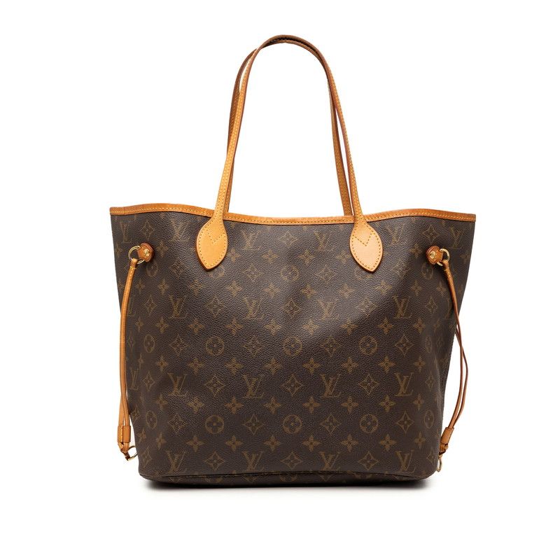 Louis Vuitton Monogram Neverfull MM Shoulder Bag Tote Brown Leather