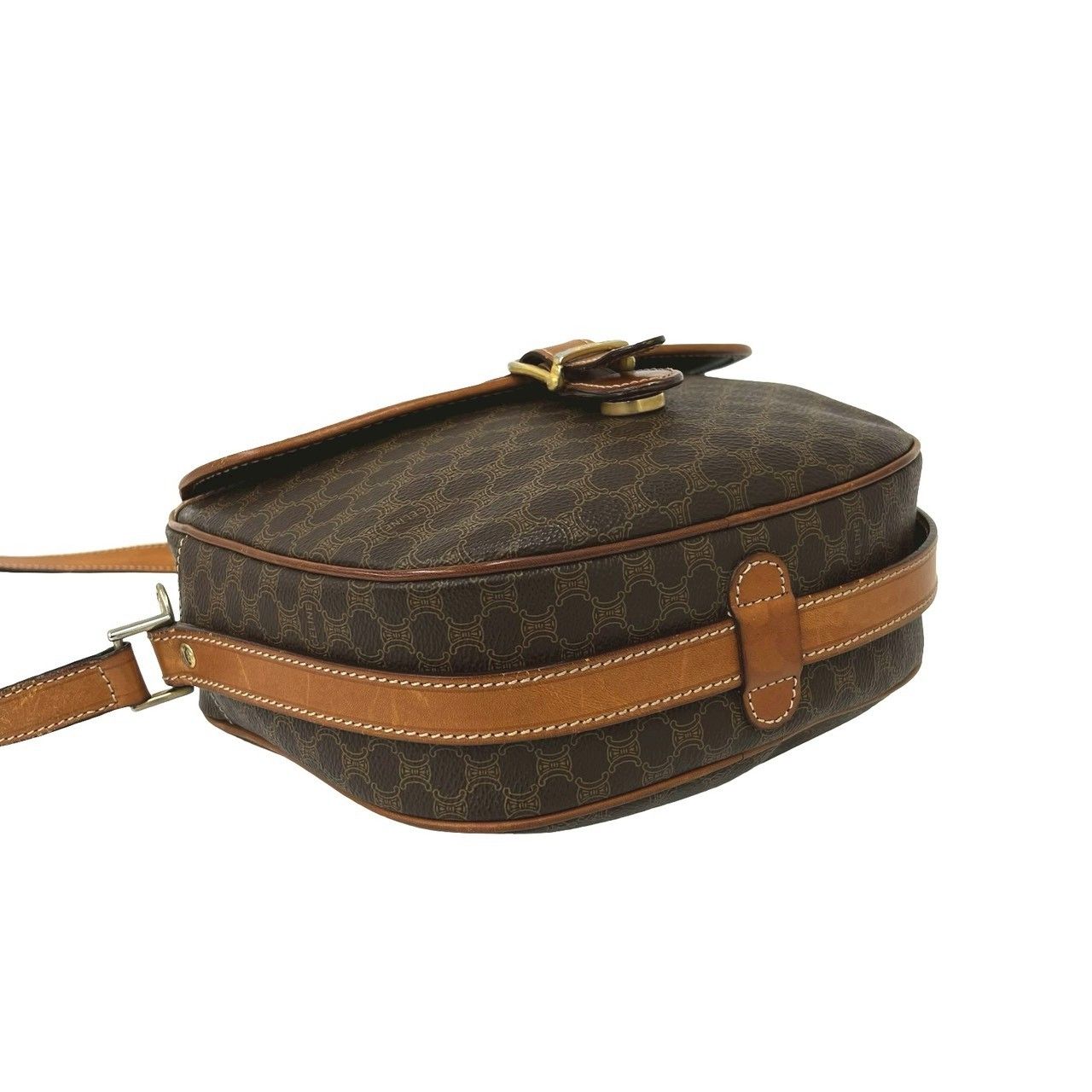Celine Vintage Macadam Blason Trio Logo Pattern Leather Shoulder Bag Brown — view 7