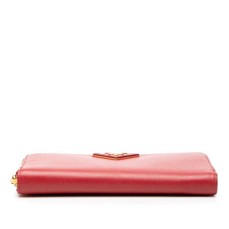 Prada Triangle Logo Zip Around Wallet Red Saffiano Leather — view 3