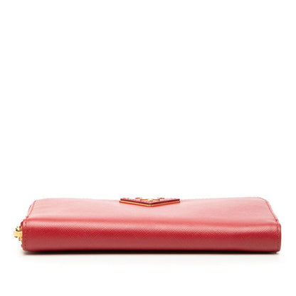 Prada Triangle Logo Zip Around Wallet Red Saffiano Leather — view 3