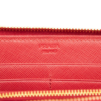 Prada Triangle Logo Zip Around Wallet Red Saffiano Leather — view 5