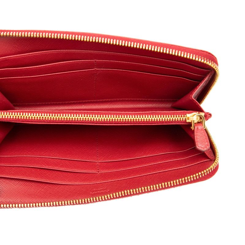 Prada Triangle Logo Zip Around Wallet Red Saffiano Leather — view 4