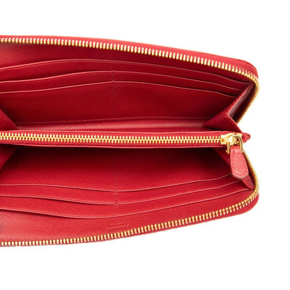 Prada Triangle Logo Zip Around Wallet Red Saffiano Leather — view 4