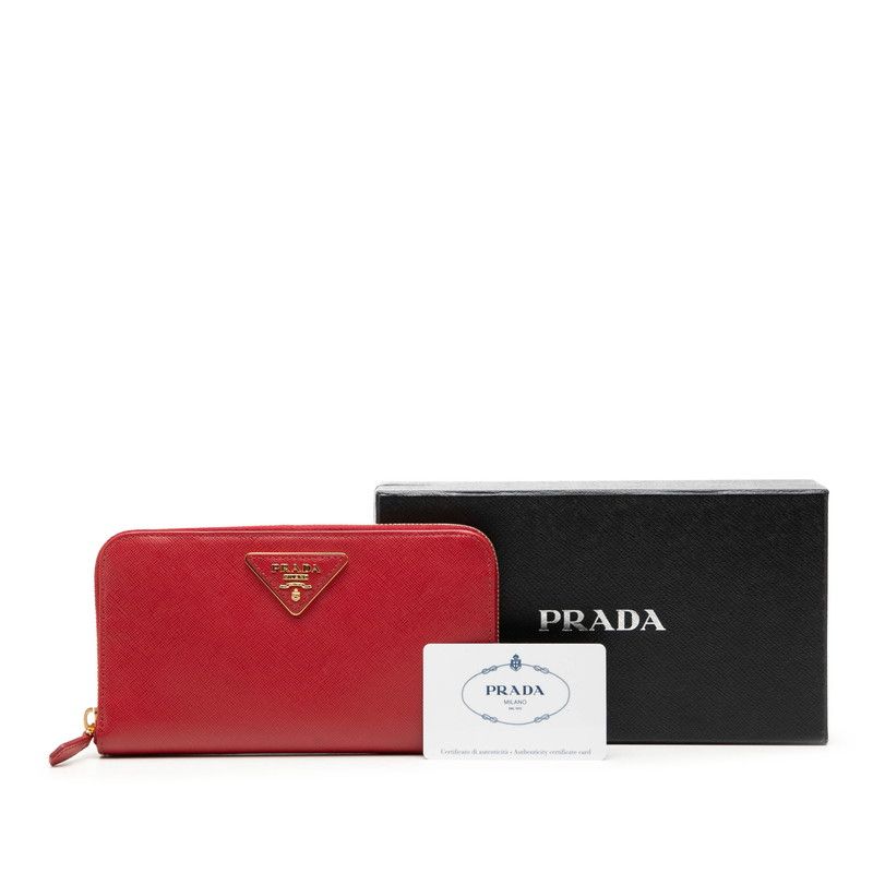 Prada Triangle Logo Zip Around Wallet Red Saffiano Leather — view 6