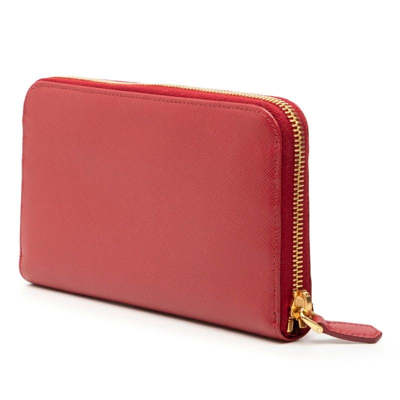 Prada Triangle Logo Zip Around Wallet Red Saffiano Leather — view 2