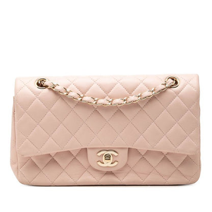 Chanel CC Logo Quilted 25 Double Flap Chain Shoulder Bag Pink Lambskin
