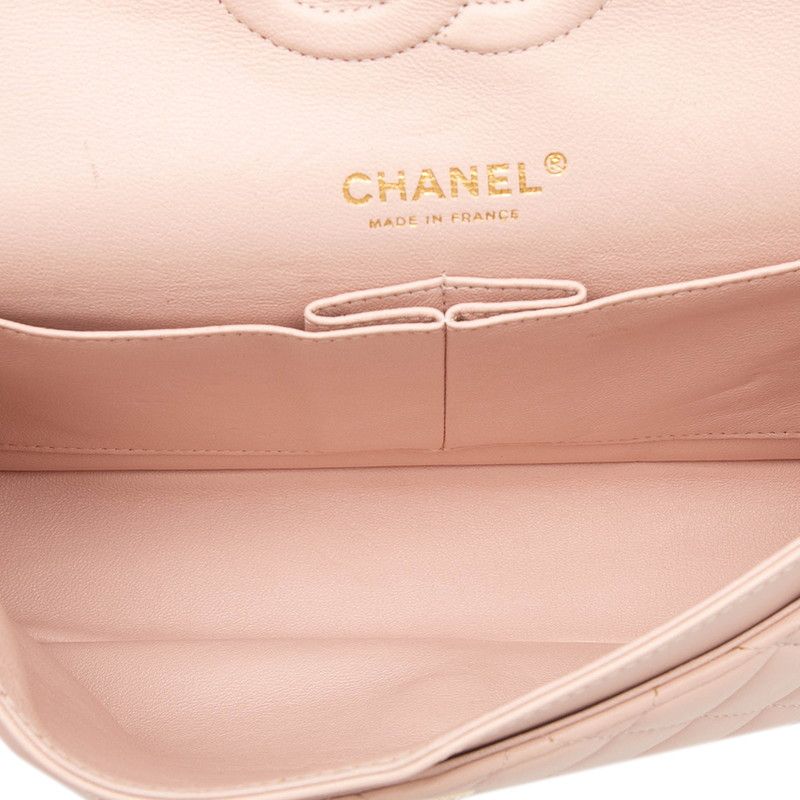 Chanel CC Logo Quilted 25 Double Flap Chain Shoulder Bag Pink Lambskin — view 4