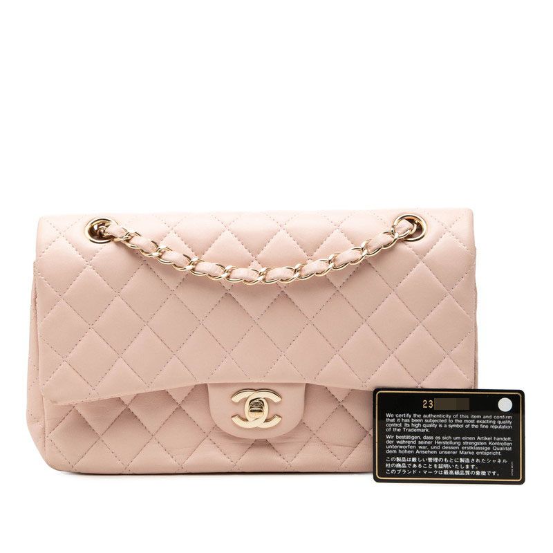 Chanel CC Logo Quilted 25 Double Flap Chain Shoulder Bag Pink Lambskin — view 7