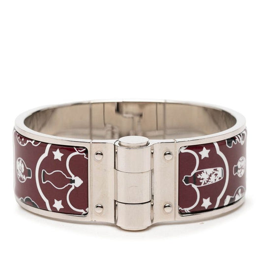 Hermes Charnier GM Enamel Bracelet Black Wine Red Silver Metal