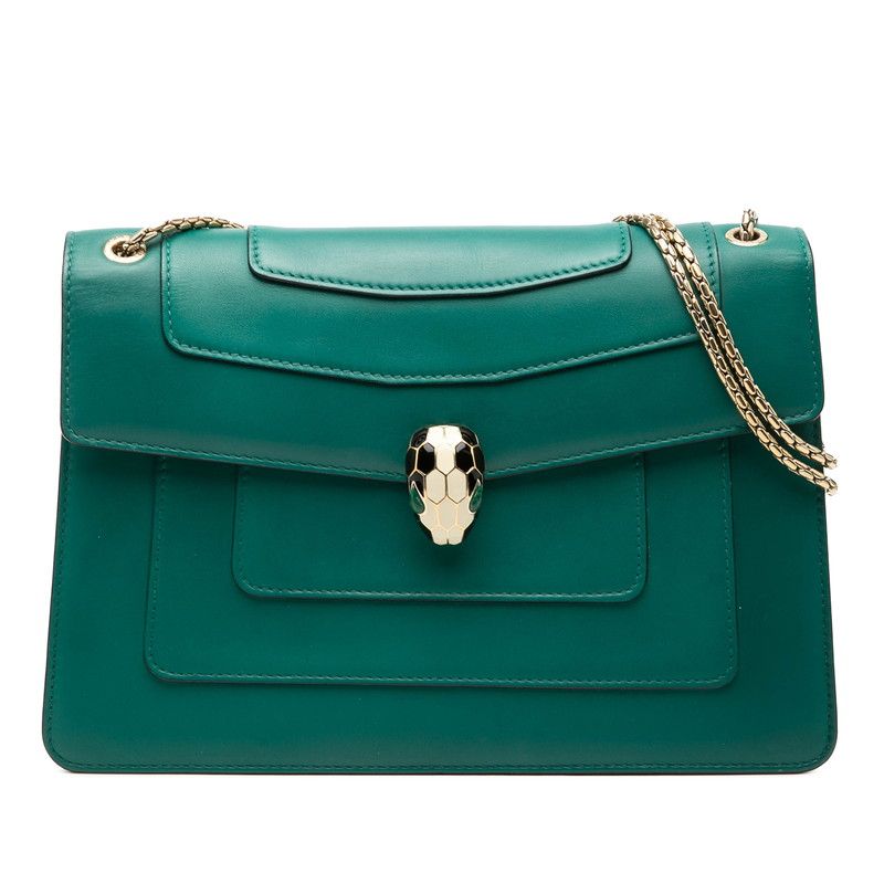 Bvlgari Serpenti Forever Chain Shoulder Bag Green Leather