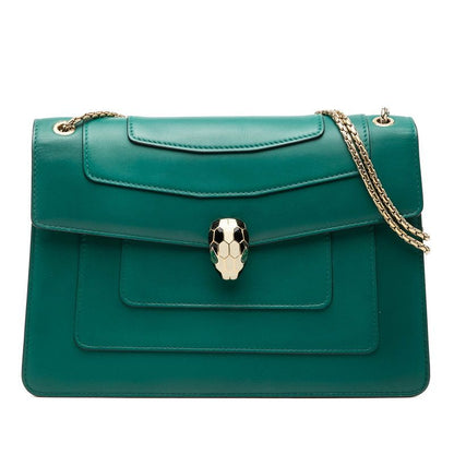 Bvlgari Serpenti Forever Chain Shoulder Bag Green Leather