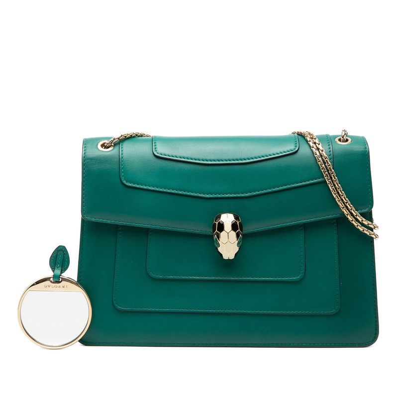 Bvlgari Serpenti Forever Chain Shoulder Bag Green Leather — view 7